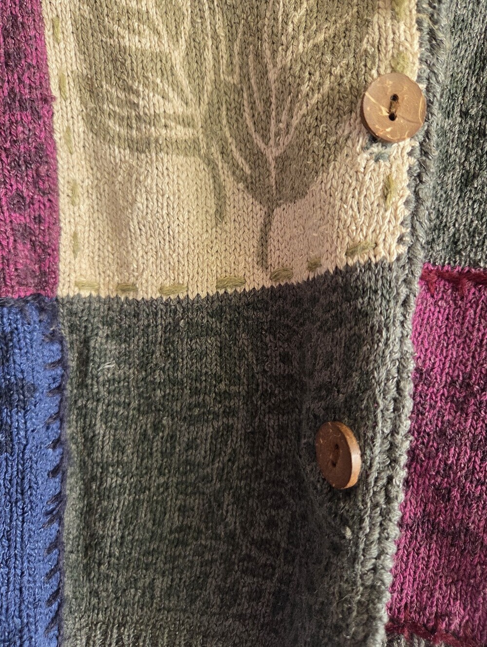 ​Vtg Christopher Banks Patchwork Cardigan M Silk Blend Leaf Boho Cottagecore - Picture 4 of 9